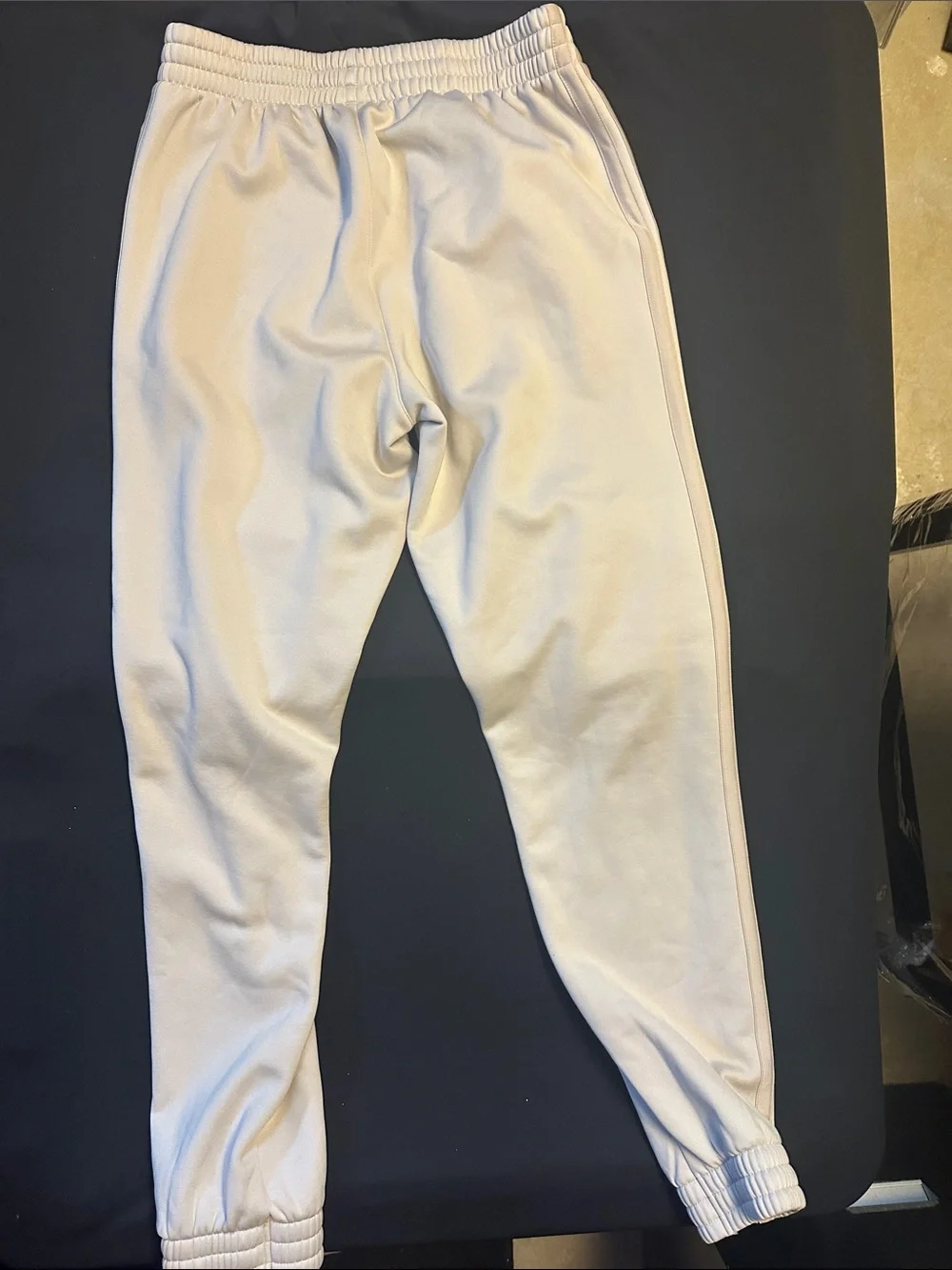 adidas White Kids Sweatpants with Side Stripes- cream color